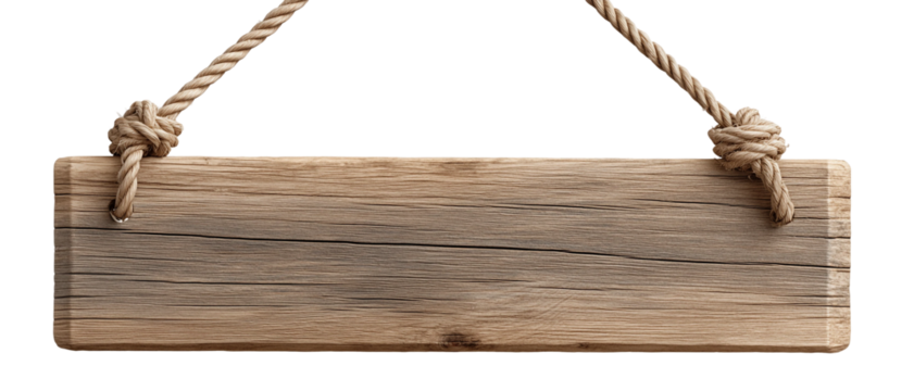Wooden signboard hang with ropes,cartoon illustration of game art,clipart,transparent background.