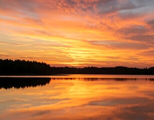 Lake at Sunset Reflecting Orange Sky