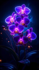 Luminous purple orchid on dark background