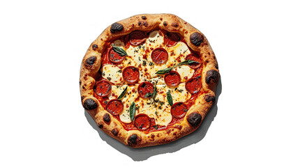 Delicious pepperoni pizza with fresh basil and mozzarella cheese, a culinary delight.