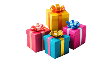 Colorful Gift Boxes with Ribbons isolated on a transparent background 