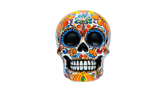 Colorful Day of the Dead Skull isolated on a transparent background - Powered by Adobe