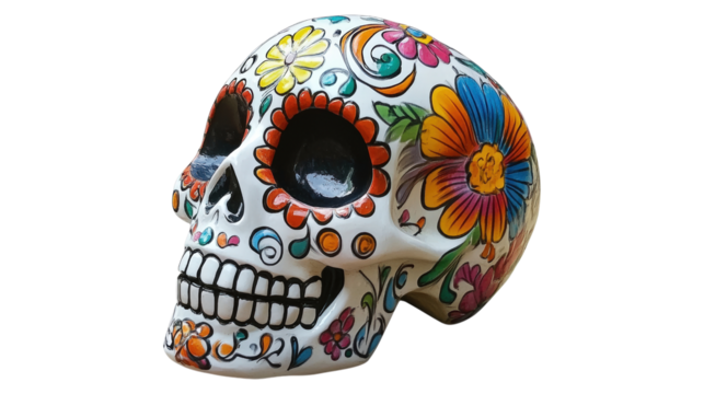 Colorful Day of the Dead skull isolated on a transparent background  - Powered by Adobe