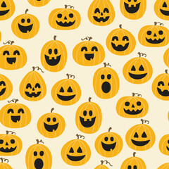 Cute Halloween pattern with spooky pumpkins. Vector illustration