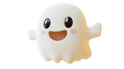 Cute Ghost Character with Friendly Smile isolated on a transparent background
