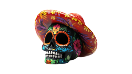 Day of the Dead Skull with Sombrero isolated on a transparent background