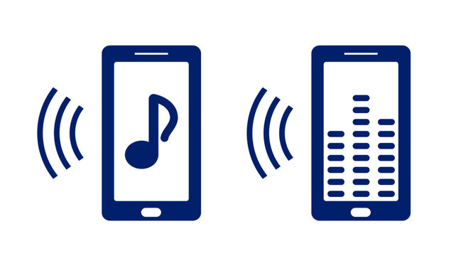The high-quality phone is blue. note, sound, music. Vector sign for illustration.