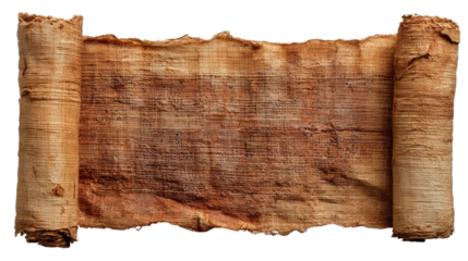 Papyrus scroll fragment background isolated on a Transparent background, PNG file.