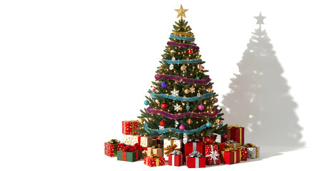 Obraz premium A beautifully decorated Christmas tree with several gift boxes placed under its branches. It evokes feelings of joy, warmth, and anticipation, perfect for the holiday season. 