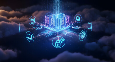 Futuristic Cloud Server Data Flow and Network Connectivity in Virtual Space