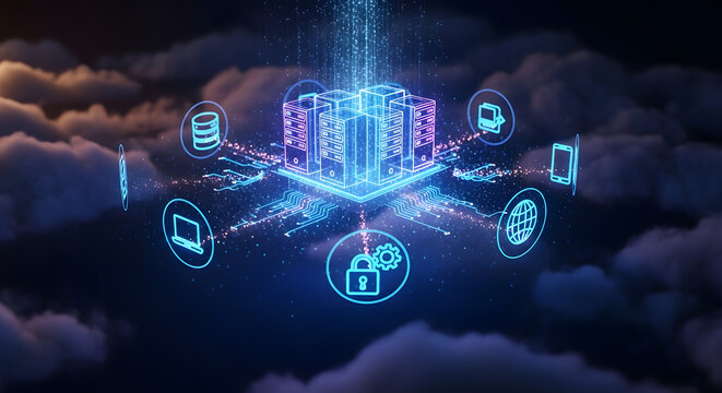 Futuristic Cloud Server Data Flow and Network Connectivity in Virtual Space