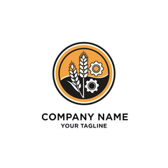 Agribusiness Logo Design with Wheat and Gears, Emphasizing Farming and Industrial Synergy, Company Branding with Tagline Placeholder on White, Flat Vector Elements, Vector Illustration, Simple