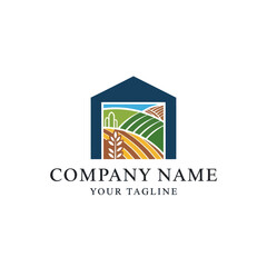 Farm and Agriculture Company Logo with Stylized Barn, Rolling Crop Fields, Wheat Stalk, and Rural Landscape on White Background for Branding, Flat Vector Elements, Vector Illustration, Simple Vector,