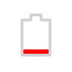 A red low battery icon symbolizing weak or empty power level. The simple flat design represents warning, energy depletion, and urgent need for charging.