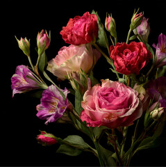 Fototapeta premium roses lysianthum flowers only buds, in bloom, black background