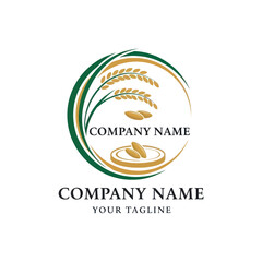 Circular Green and Gold Grain Logo with Stalks for Agriculture and Food Branding on White Background, Flat Vector Elements, Vector Illustration, Simple Vector, Stylized Vector Drawing, Vector