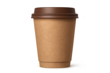 Disposable brown paper coffee cup with lid