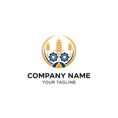 Modern Agri-Tech Logo: Wheat Stalks and Gears Symbolizing Agricultural Industry and Innovation, Flat Vector Elements, Vector Illustration, Simple Vector, Stylized Vector Drawing, Vector Template,