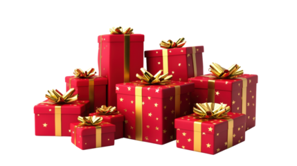 Red gift boxes with gold ribbons isolated on a transparent background 2