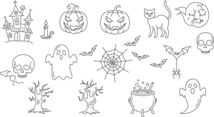 Hand drawn helloween animal illustration vector set with cute elements and vintage design