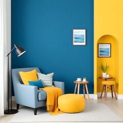 A corner of a childrens room modern decoration yellow and blue walls no decorations on the walls clean and tidy