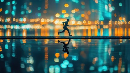 Night runner in city