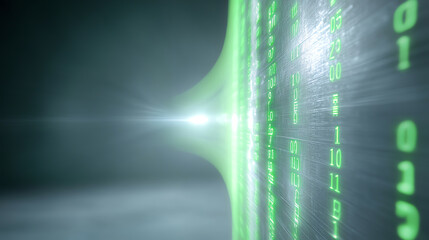 Futuristic green data stream with digital numbers cascading in a vibrant matrix, symbolizing connectivity and information flow.