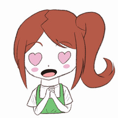 ハート目になっているエプロンを着た女の子