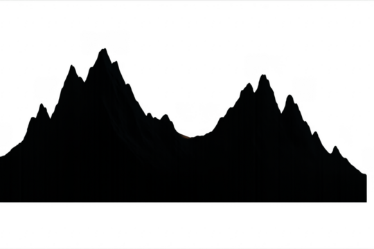 Black mountain silhouette with sound wave peaks, transparent background