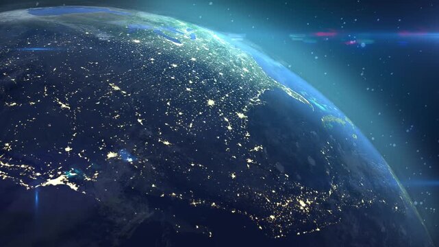 Continuous spherical rotation of planet Earth, view from space. The globe makes Seamless full 360-degree rotation around its axis, demonstrating endless rotational motion in the space environment, 4k.
