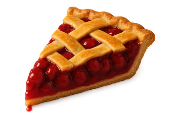 Cherry pie slice showing lattice crust filling