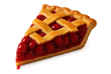 Cherry pie slice showing lattice crust filling
