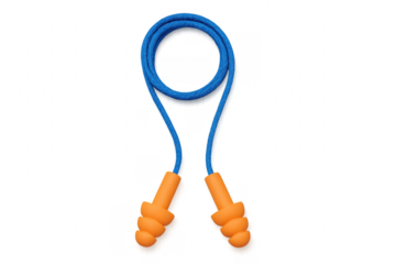 Orange corded earplugs providing hearing protection and safety