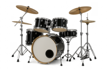 Full drum kit black cymbals on transparent background