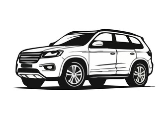 Stylized White SUV Illustration with Sharp Angles and Clean Lines on a Plain Background