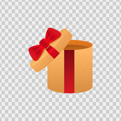 Open gift box with a red bow, perfect for holiday greeting cards, christmas designs, birthday celebrations, surprise elements in designs.