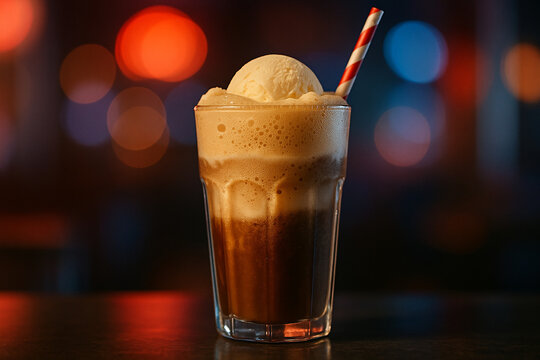 Ice-cream soda float with neon bokeh &mdash; vintage diner vibe