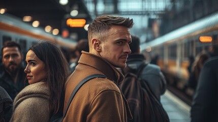 People waiting at train station