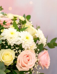 Obraz premium Soft pastel bouquet of roses and chrysanthemums