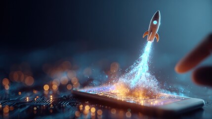 Phone rocket launch illustration