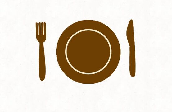 animated plate, spoon, knife on white background