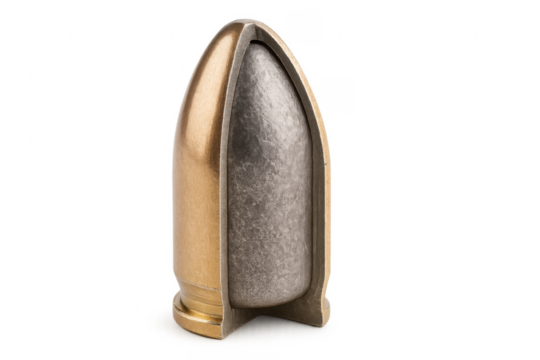 Ammunition bullet cross section showing internal lead construction
