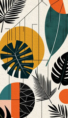 Monstera leaves. Oil painting. Pattern for printing on wall decorations, covers, leaflets, business cards