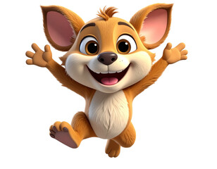  Funny Cheerful Cartoon Mascot Character Jumping in Joy Transparent Background