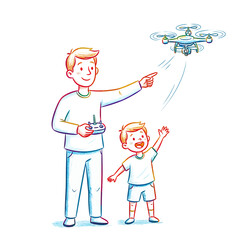 Father and Son Flying Drone Together
