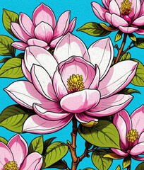 Magnolia flowers.  Pattern for printing on wall decorations, covers, leaflets