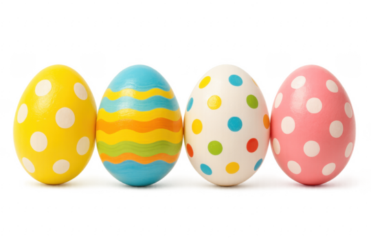 Colorful Easter eggs with polka dots and stripes, transparent background - Powered by Adobe