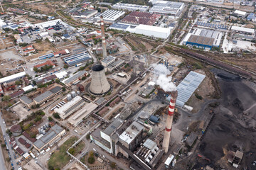 Aerial view of thermal power station in Sliven, Bulgaria