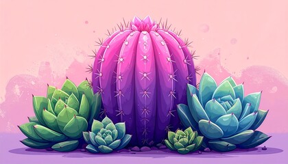 Vibrant succulents on a pastel backdrop