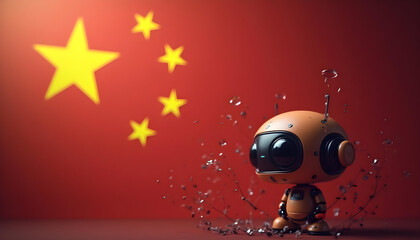 Chinese Flag with AI robot